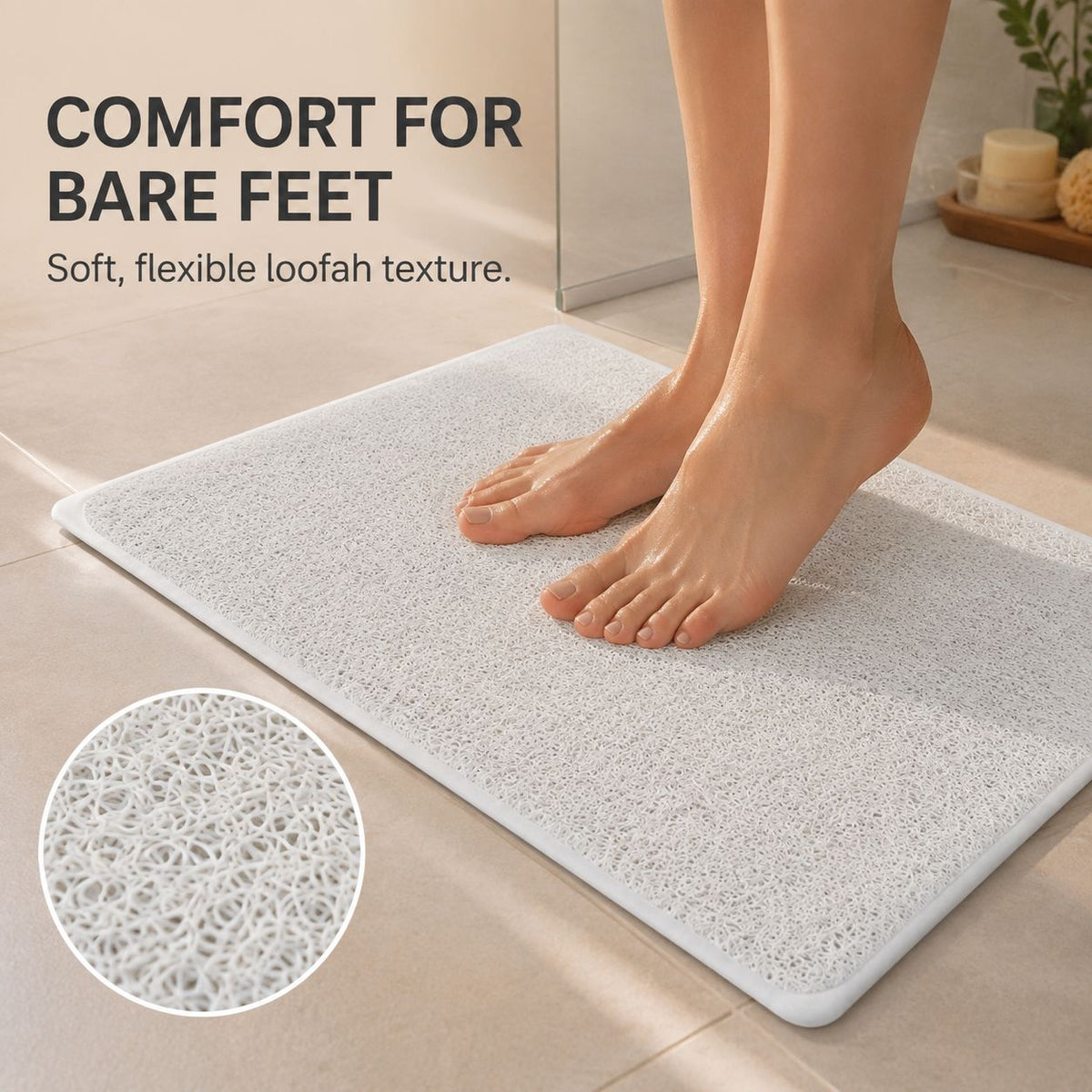 2 Pack Non-Slip Loofah Shower Mats 75x44cm Bathroom Bath Mat Machine Washable with Suction Caps Quick Drain