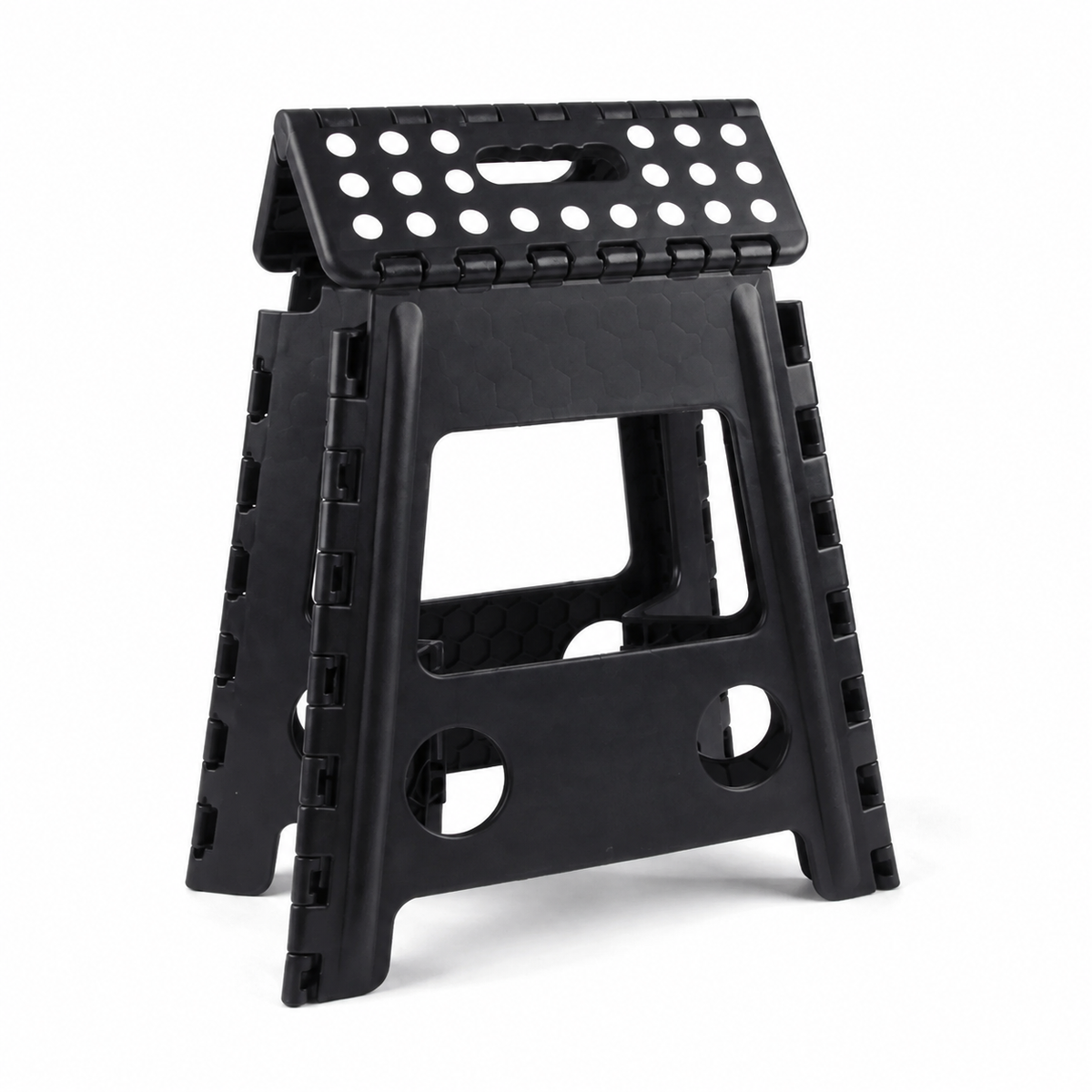 Portable Black Folding Stool with Carry Handle, Non-Slip Seat and TPR Feet,  for Camping and Home(39x29x22cm)