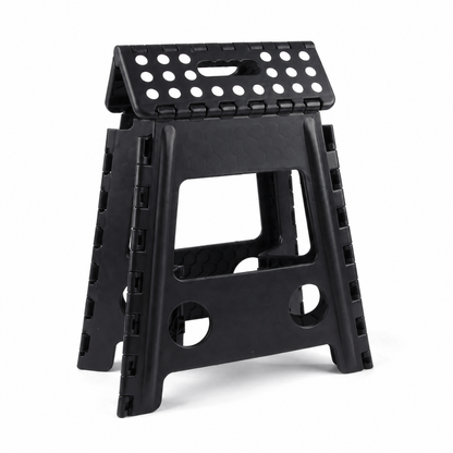 Portable Black Folding Stool with Carry Handle, Non-Slip Seat and TPR Feet,  for Camping and Home(39x29x22cm)