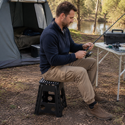 Portable Black Folding Stool with Carry Handle, Non-Slip Seat and TPR Feet,  for Camping and Home(39x29x22cm)