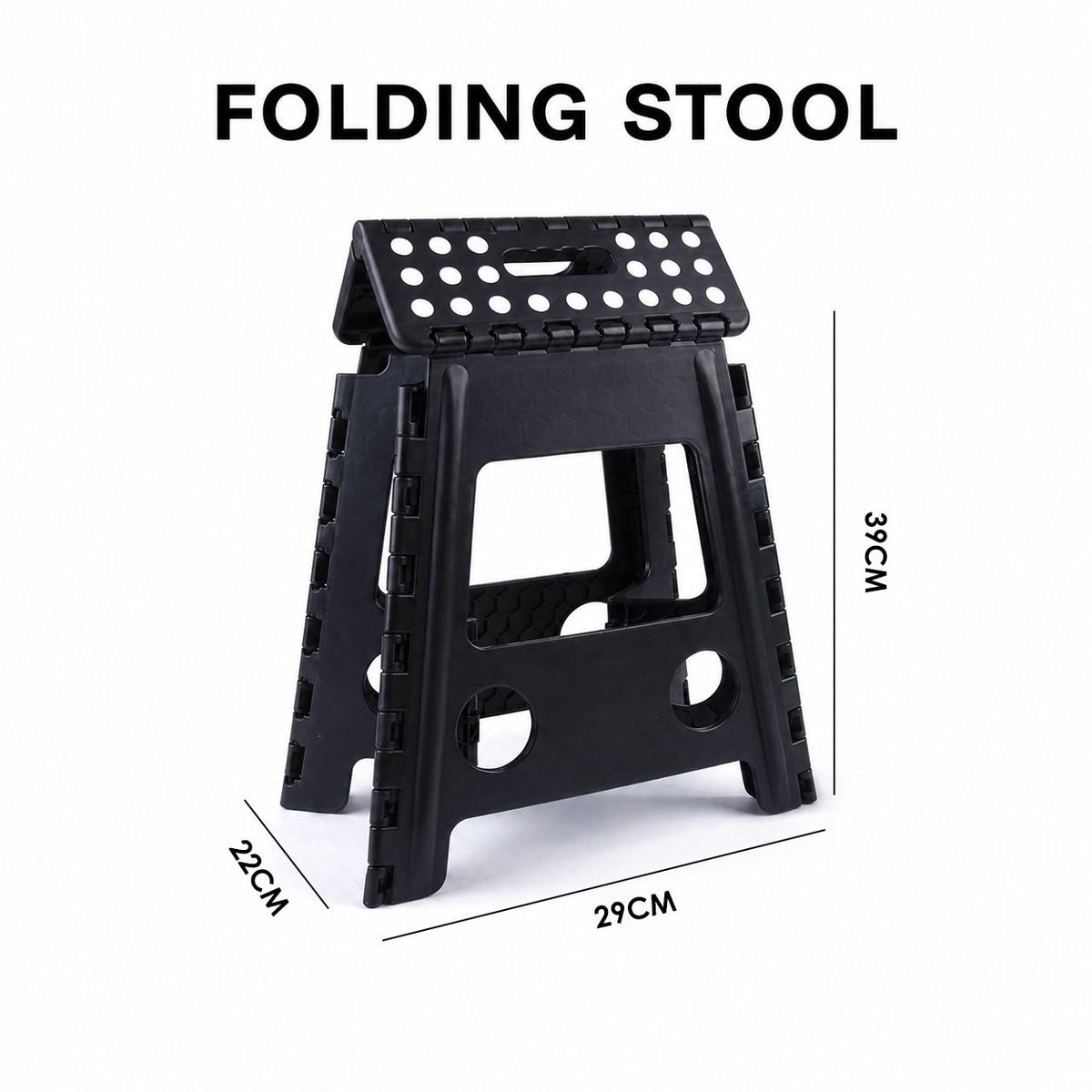 Portable Black Folding Stool with Carry Handle, Non-Slip Seat and TPR Feet,  for Camping and Home(39x29x22cm)