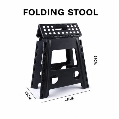 Portable Black Folding Stool with Carry Handle, Non-Slip Seat and TPR Feet,  for Camping and Home(39x29x22cm)