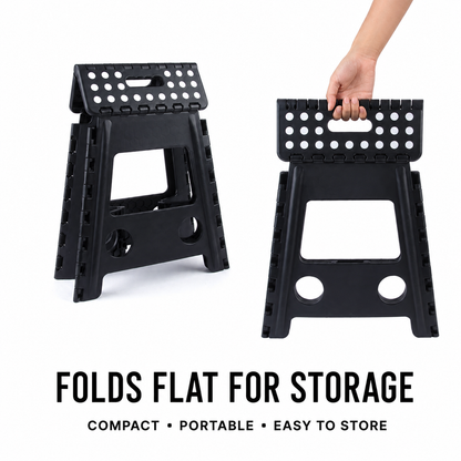 Portable Black Folding Stool with Carry Handle, Non-Slip Seat and TPR Feet,  for Camping and Home(39x29x22cm)