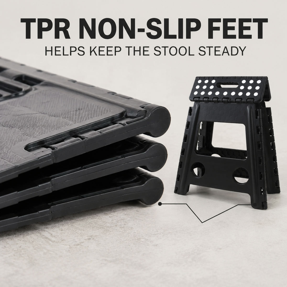 Portable Black Folding Stool with Carry Handle, Non-Slip Seat and TPR Feet,  for Camping and Home(39x29x22cm)