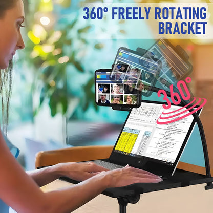Adjustable Projector Stand with 360° Phone Holder, 57–125cm Folding Tripod Floor Stand for Laptop, Tablet & Projector
