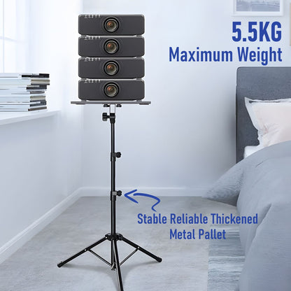 Adjustable Projector Stand with 360° Phone Holder, 57–125cm Folding Tripod Floor Stand for Laptop, Tablet & Projector