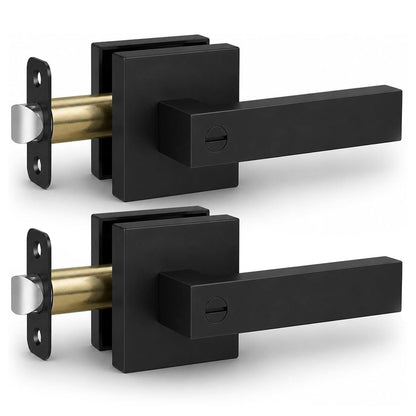Matte Black Keyless Privacy Door Lever Handles, 2 Pack Heavy Duty Interior Door Lockset, Adjustable 60/70mm Backset, Reversible for Bedroom Bathroom Home Office
