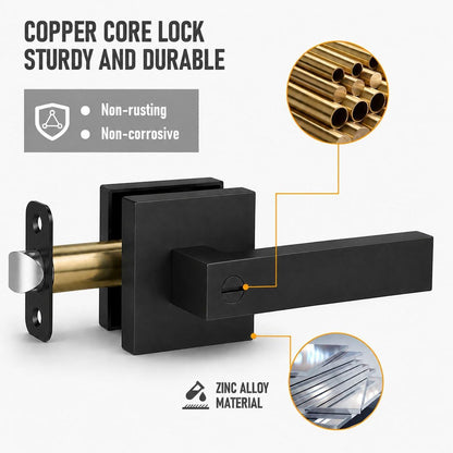 Matte Black Keyless Privacy Door Lever Handles, 2 Pack Heavy Duty Interior Door Lockset, Adjustable 60/70mm Backset, Reversible for Bedroom Bathroom Home Office