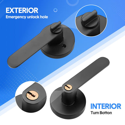 Privacy Door Lever Handle with Key, Heavy Duty Interior Door Lock, Round Design, 4 Pack, Matte Black
