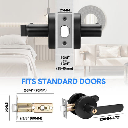 2 Pack Privacy Door Lever Handle with Key, Heavy Duty Interior Door Lock, Round Design, Matte Black