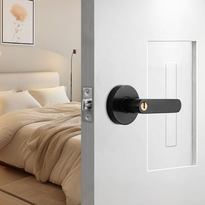 2 Pack Privacy Door Lever Handle with Key, Heavy Duty Interior Door Lock, Round Design, Matte Black