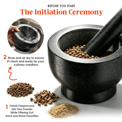 Granite Mortar and Pestle Set, 480ml Heavy Duty Stone Grinder Bowl with 15.5cm Pestle, Dark Grey, Manual Spice Grinder for Guacamole, Salsa, Pesto, Herbs, Spices, Nuts & Seeds