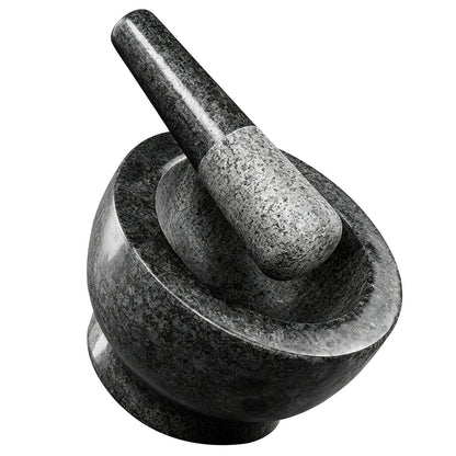 Granite Mortar and Pestle Set, 480ml Heavy Duty Stone Grinder Bowl with 15.5cm Pestle, Dark Grey, Manual Spice Grinder for Guacamole, Salsa, Pesto, Herbs, Spices, Nuts & Seeds