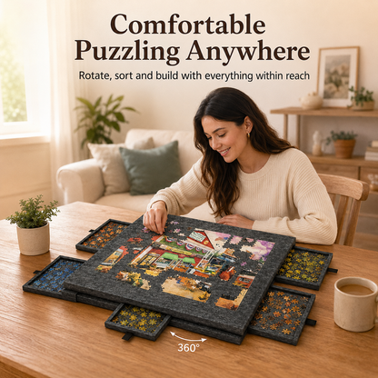 360° Rotating Jigsaw Puzzle Table, 2-in-1 Puzzle Board with Cover & Stand, 6 Drawers, Portable Felt Puzzle Tray for Up to 1000 Pieces