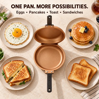 Double-Sided Non-Stick Frying Pan, Flip Pancake Pan with Heat-Resistant Handle for Eggs, Pancakes & Toast, Gas Electric & Ceramic Stoves