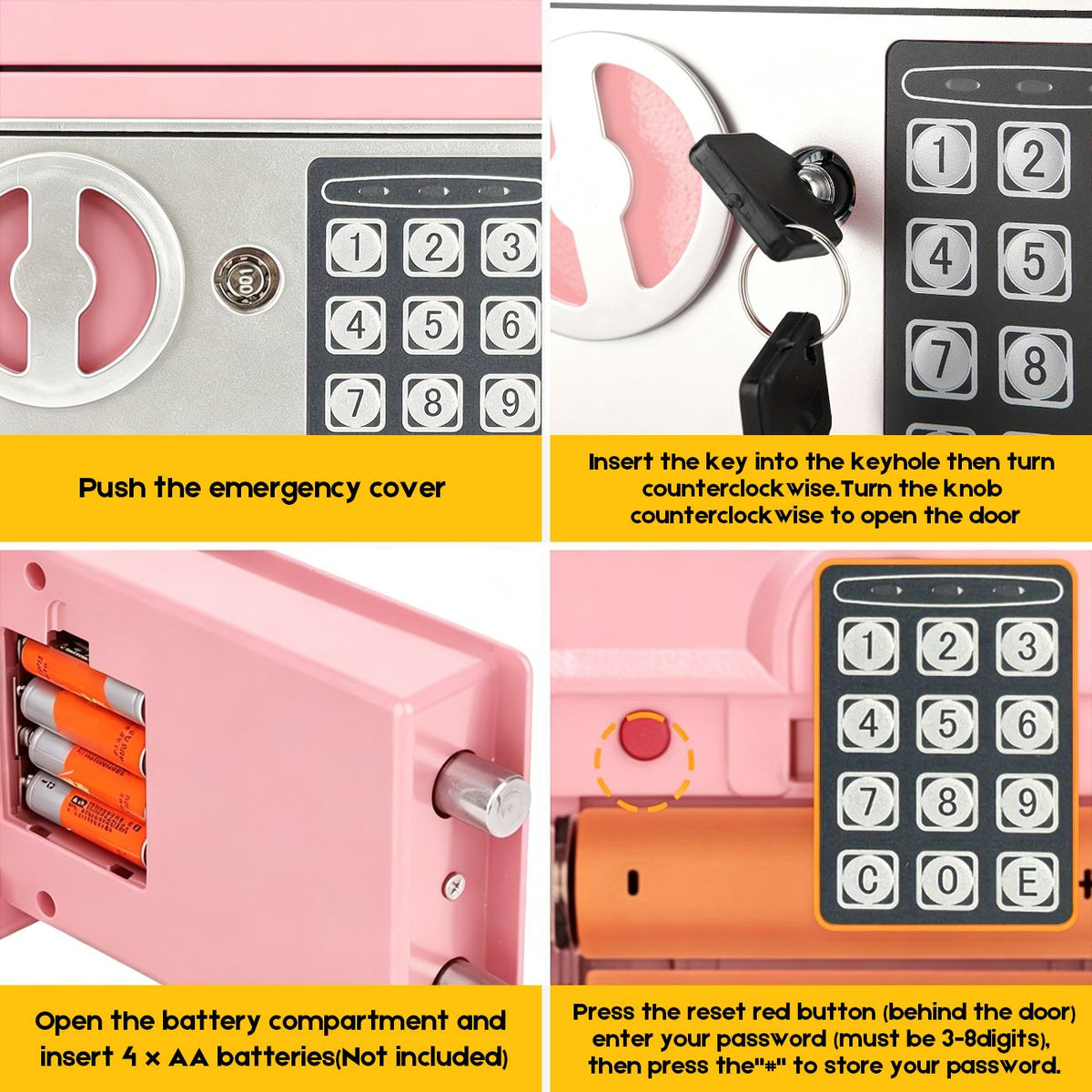 6.4L Digital Safe Box, Electronic Security Safe with Keypad & 2 Emergency Keys, Steel Cash & Valuables Lock Box for Home, Office & Hotel