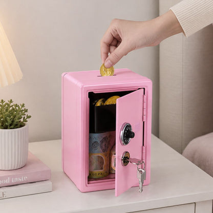 Lockable Metal Money Box, Cash & Coin Storage Box with Key Lock, Compact Piggy Bank for For Kids & Adults, Office & Small Valuables