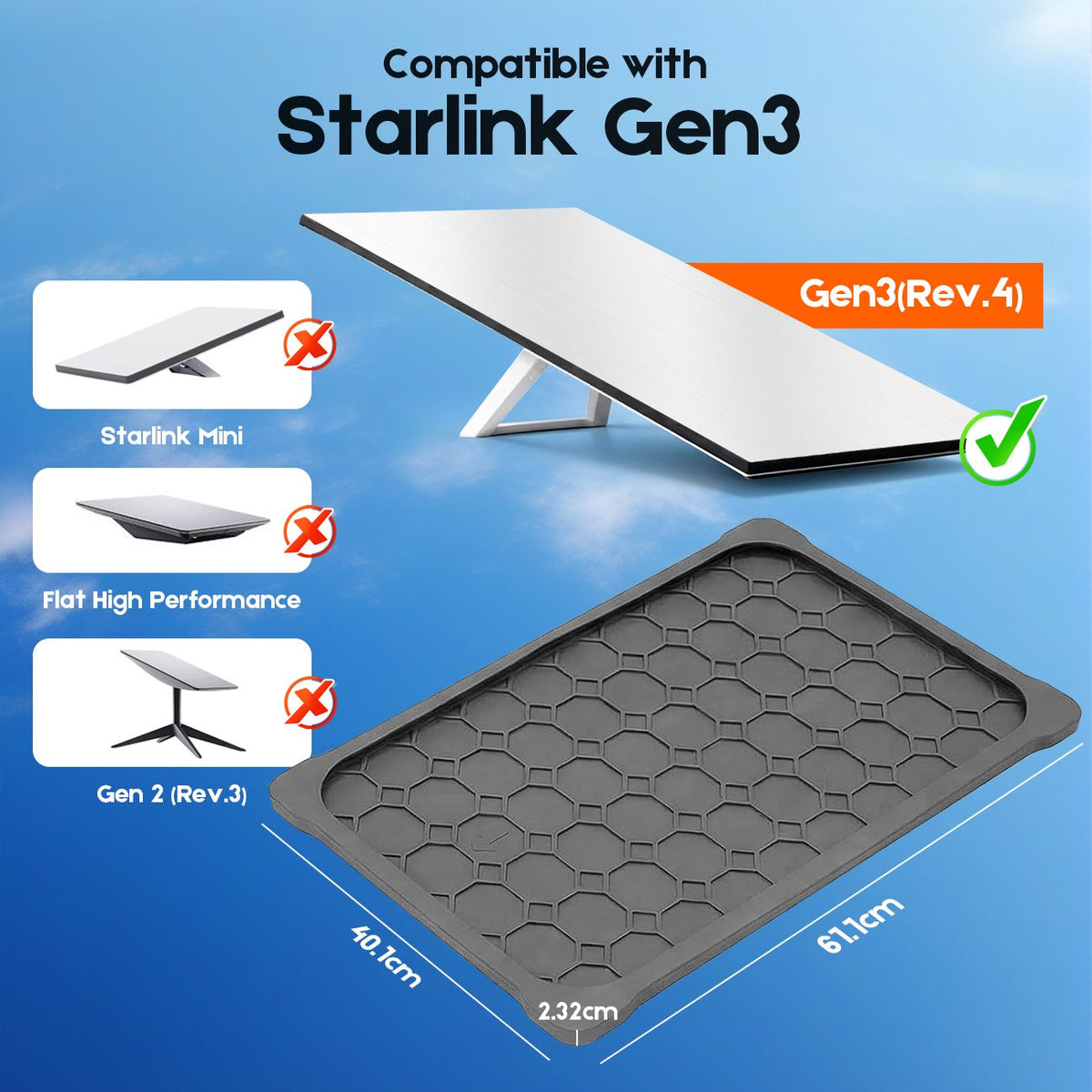 Silicone Cover for Starlink Gen 3 Standard, Waterproof Protective Case, Anti-Scratch, Sand & Hail Protection, Grey
