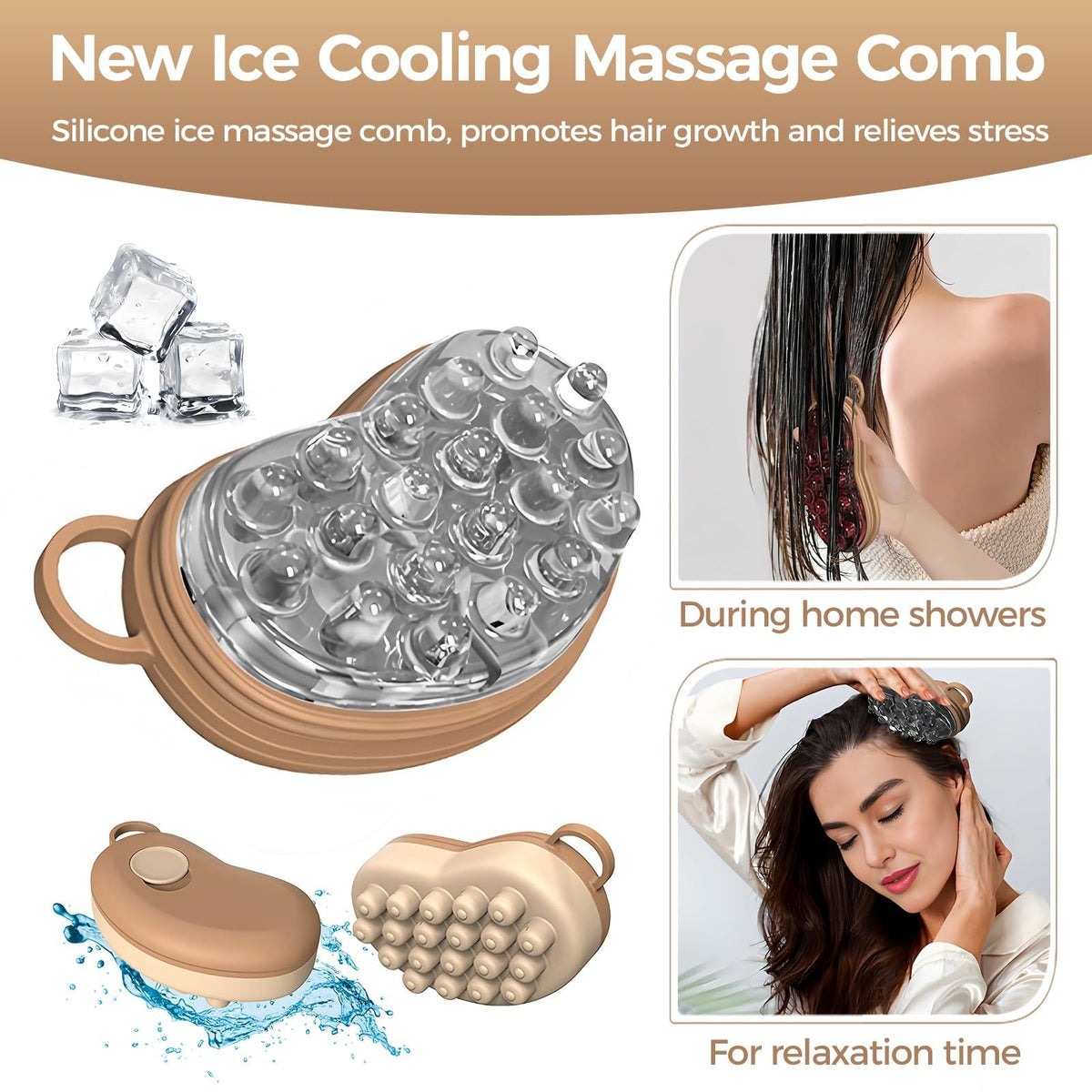 Ice Compress Scalp Massager Brush, Cold Therapy Head Massager for Migraine Relief & Hair Care, Reusable Promotes Hair Growth & Scalp Care Massage Tool