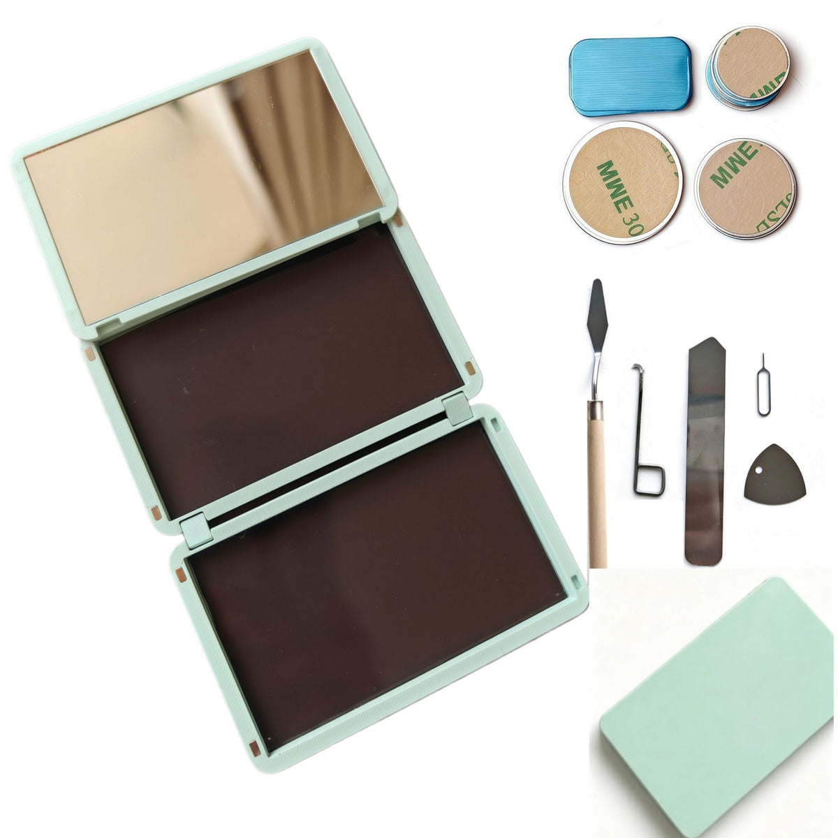 Portable Magnetic Makeup Palette With Mirror, Double-sided Folding, Refillable Eyeshadow Palette with Lid, DIY Eyeshadow Pan Dispensing Storage Box for Lipstick Blush Powder