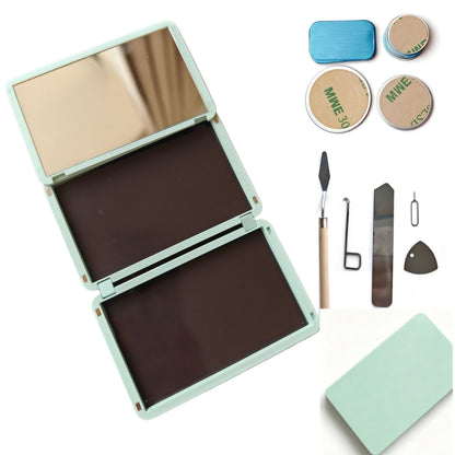 Portable Magnetic Makeup Palette With Mirror, Double-sided Folding, Refillable Eyeshadow Palette with Lid, DIY Eyeshadow Pan Dispensing Storage Box for Lipstick Blush Powder