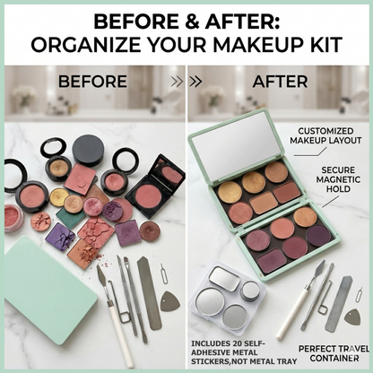 Portable Magnetic Makeup Palette With Mirror, Double-sided Folding, Refillable Eyeshadow Palette with Lid, DIY Eyeshadow Pan Dispensing Storage Box for Lipstick Blush Powder