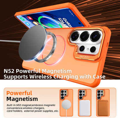 Samsung Galaxy S26 Ultra Case with Lens Kickstand, Support Wireless Charging, Military-Grade Shockproof Protection Slim Magnetic Case, Orange