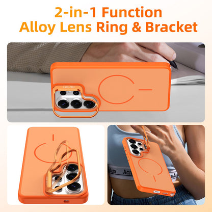 Samsung Galaxy S26 Ultra Case with Lens Kickstand, Support Wireless Charging, Military-Grade Shockproof Protection Slim Magnetic Case, Orange