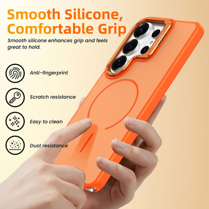 Samsung Galaxy S26 Ultra Case with Lens Kickstand, Support Wireless Charging, Military-Grade Shockproof Protection Slim Magnetic Case, Orange