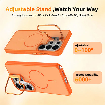 Samsung Galaxy S26 Ultra Case with Lens Kickstand, Support Wireless Charging, Military-Grade Shockproof Protection Slim Magnetic Case, Orange