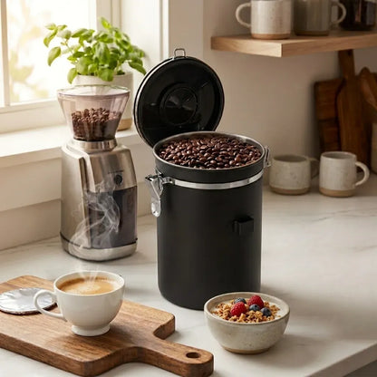 CARLA HOME Airtight Coffee Canister 1.8L - Stainless Steel - Black - Stainless Steel Coffee