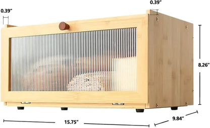 CARLA HOME Bamboo Bread Box, Kitchen Countertop Storage, Window Bread Holder