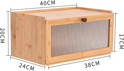 CARLA HOME Bamboo Bread Box, Kitchen Countertop Storage, Window Bread Holder