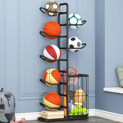 CARLA HOME 7 Tier Ball Storage Rack - Sports Organiser - Black - Basketball Storage Rack