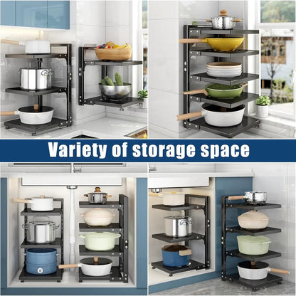 CARLA HOME Black 7 Tier Pan Organiser Rack - Heavy Duty - Adjustable - Pan Rack Kitchen