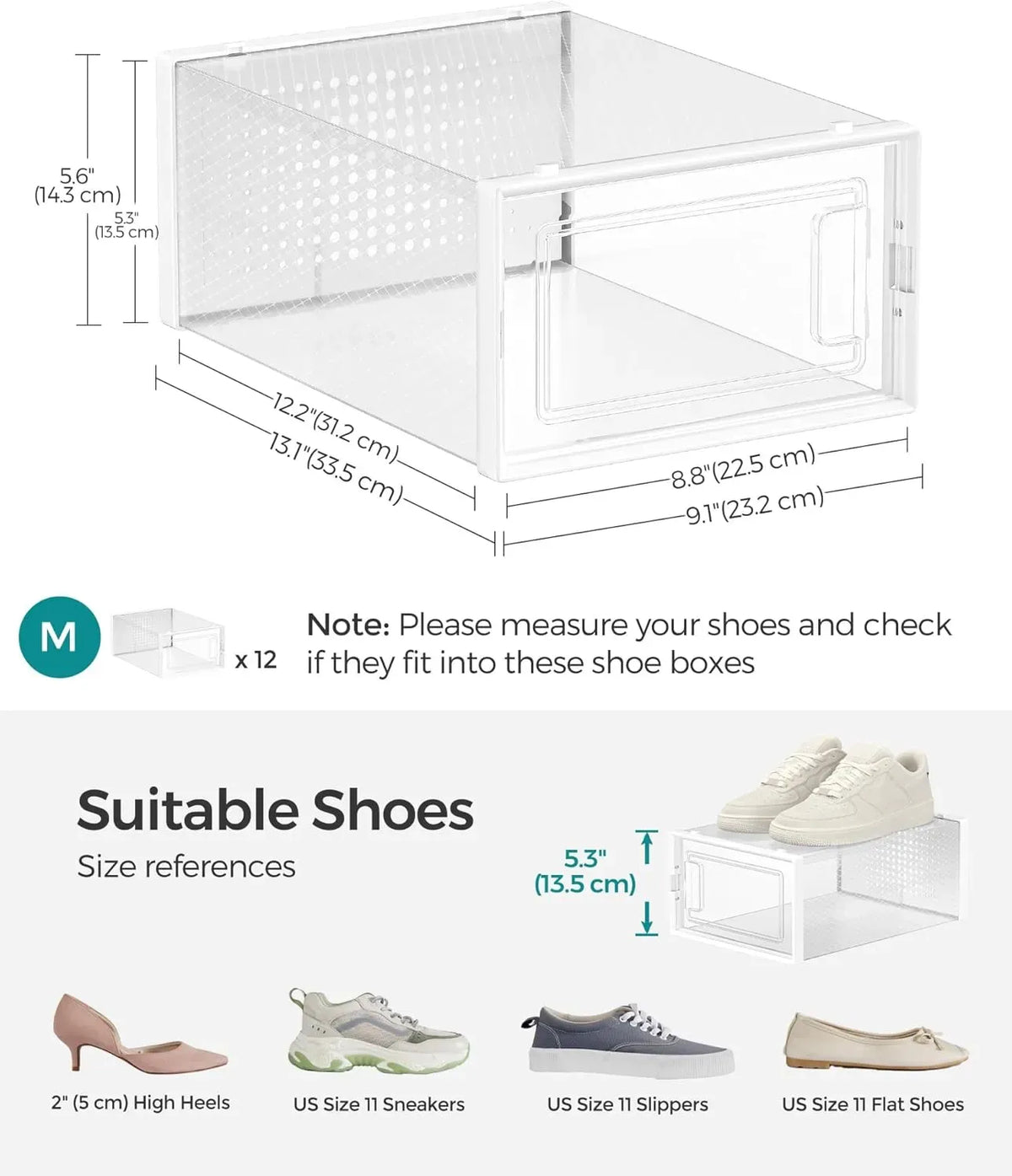 CARLA HOME 6-Pack Clear Stackable Shoe Storage Boxes - White - Shoe Box Storage