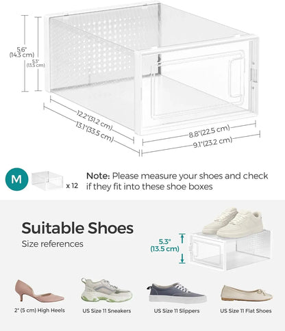CARLA HOME 6-Pack Clear Stackable Shoe Storage Boxes - White - Shoe Box Storage