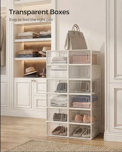 CARLA HOME 6-Pack Clear Stackable Shoe Storage Boxes - White - Shoe Box Storage