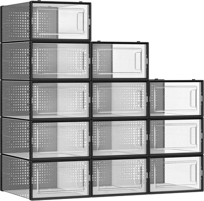 CARLA HOME 12-Pack Clear Shoe Storage Boxes - Stackable - Black - Shoe Box Storage