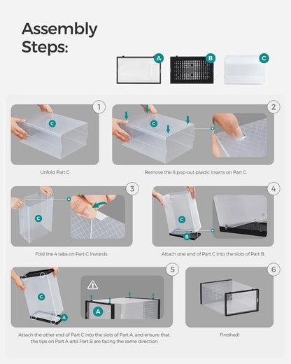 CARLA HOME 12-Pack Clear Stackable Shoe Storage Boxes - Black - Shoe Box Storage