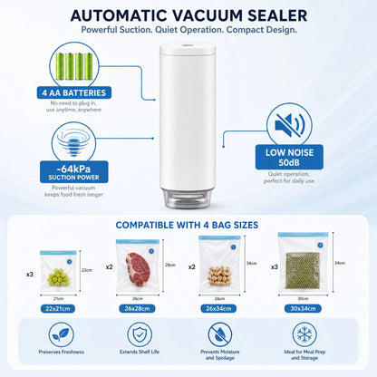CARLA HOME Automatic Vacuum Sealer Kit - 10 Reusable Bags - White - Food Vacuum Set