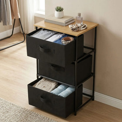 CARLA HOME 3 Drawer Fabric Storage Dresser - Steel Frame - Black - Storage Rack - Rustic
