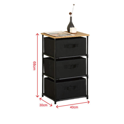 CARLA HOME 3 Drawer Fabric Storage Dresser - Steel Frame - Black - Storage Rack - Rustic