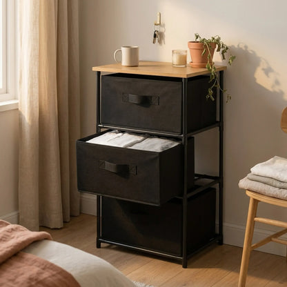 CARLA HOME 3 Drawer Fabric Storage Dresser - Steel Frame - Black - Storage Rack - Rustic