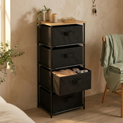 CARLA HOME 4 Drawer Fabric Storage Dresser - Steel Frame - Black - Storage Rack - Rustic