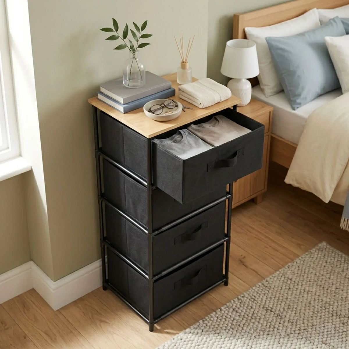 CARLA HOME 4 Drawer Fabric Storage Dresser - Steel Frame - Black - Storage Rack - Rustic