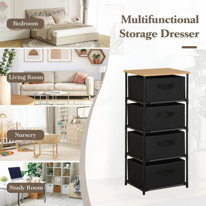 CARLA HOME 4 Drawer Fabric Storage Dresser - Steel Frame - Black - Storage Rack - Rustic
