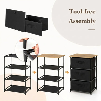 CARLA HOME 4 Drawer Fabric Storage Dresser - Steel Frame - Black - Storage Rack - Rustic