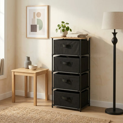 CARLA HOME 4 Drawer Fabric Storage Dresser - Steel Frame - Black - Storage Rack - Rustic