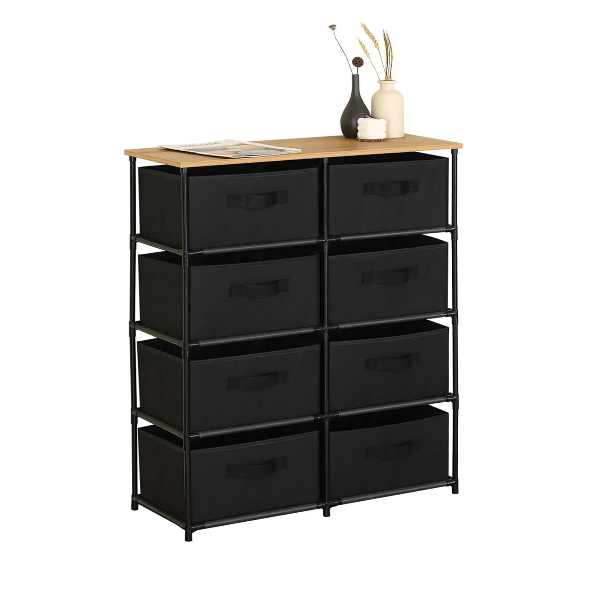 CARLA HOME 8 Drawer Fabric Storage Dresser - Steel Frame - Black - Storage Rack - Rustic